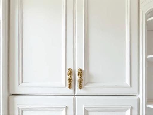A timeless white classic kitchen with intricate gold hardware and a bright, airy feel, exuding traditional charm.