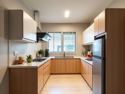 A functional L-shaped kitchen maximizing counter space and flow in a Gachibowli apartment, perfect for active families.