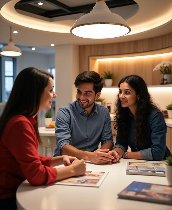 The UniHomes team collaborating in their modern Hyderabad showroom.